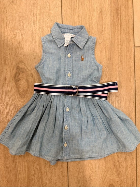 Polo Ralph Lauren Other - Polo by Ralph Lauren Light Blue Chambray Dress with Navy & Pink Striped Belt